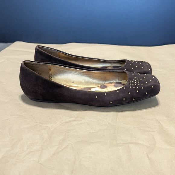 Sam Edelman Jax Brown Suede Ballet Flats Gold Studded Shoes Square Toe Womens 9 - Picture 2 of 7